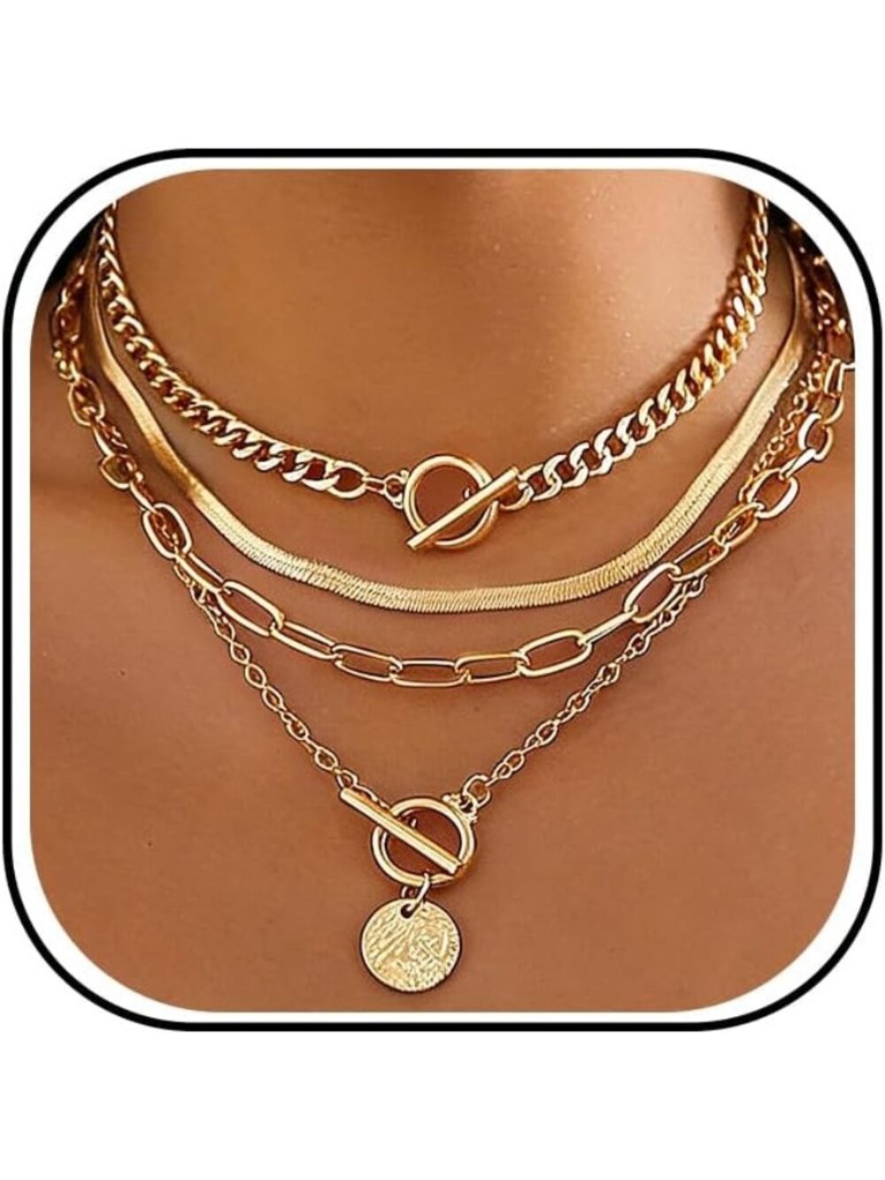 Women's Currency Chunky Vintage Gold Layered Set Cuban Link Chain Necklace